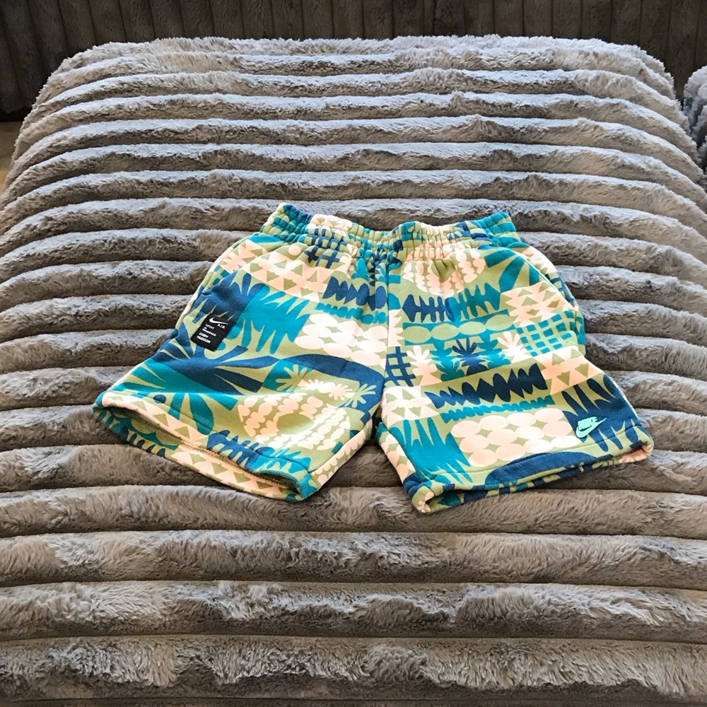 Nike Blue and Green Patterned Men's Athletic Shorts